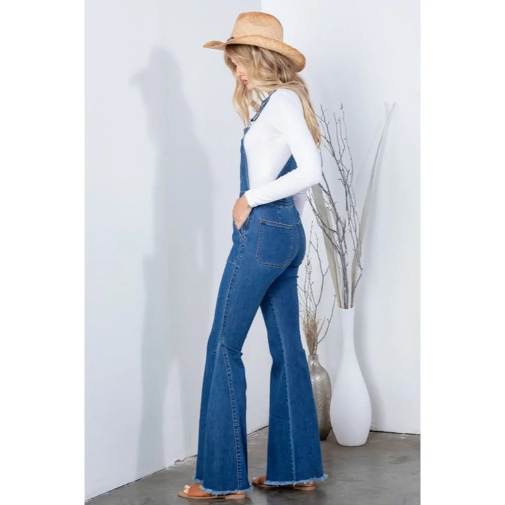 SOLD OUT Denim Retro Vintage 70's Flared Bell Bottom Bohemian Casual Overalls - Picture 5 of 7